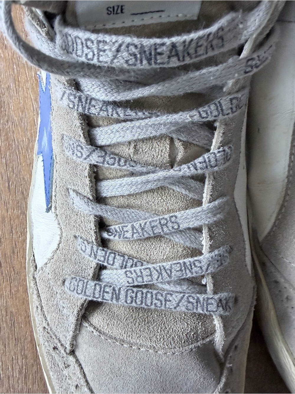 Golden Goose Mid Star Beige Suede High-Top Sneakers with Blue Star/Pink Pull Tab - Picture 13 of 16